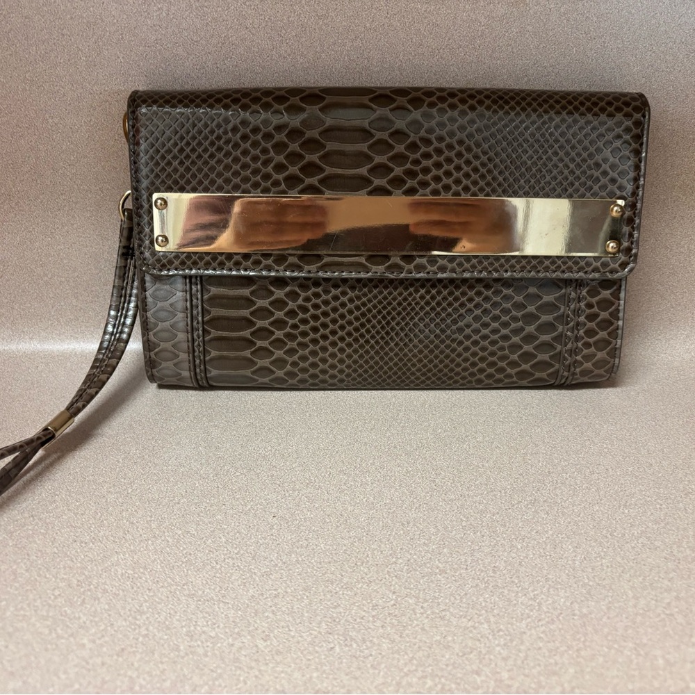 Gianni Bini Snakeskin Clutch Wristlet with gold accents